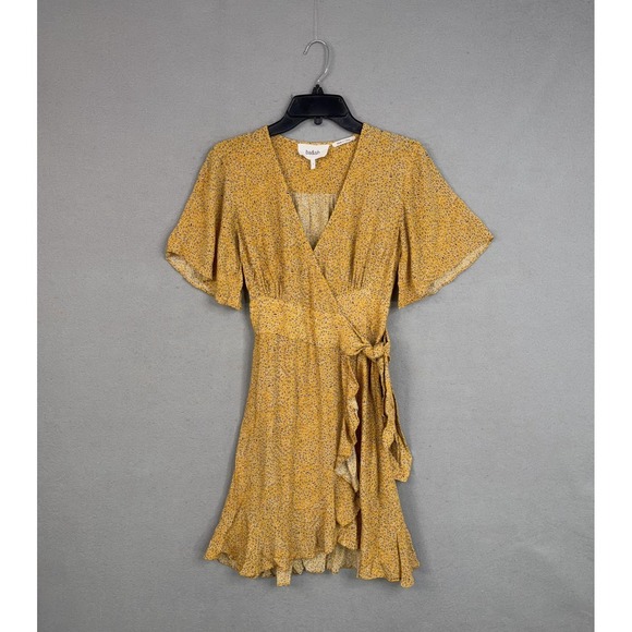 ba&sh Dresses & Skirts - Ba&sh Dress Womens Small Yellow Floral Wrap Ruffle Belina Curry Mini Summer